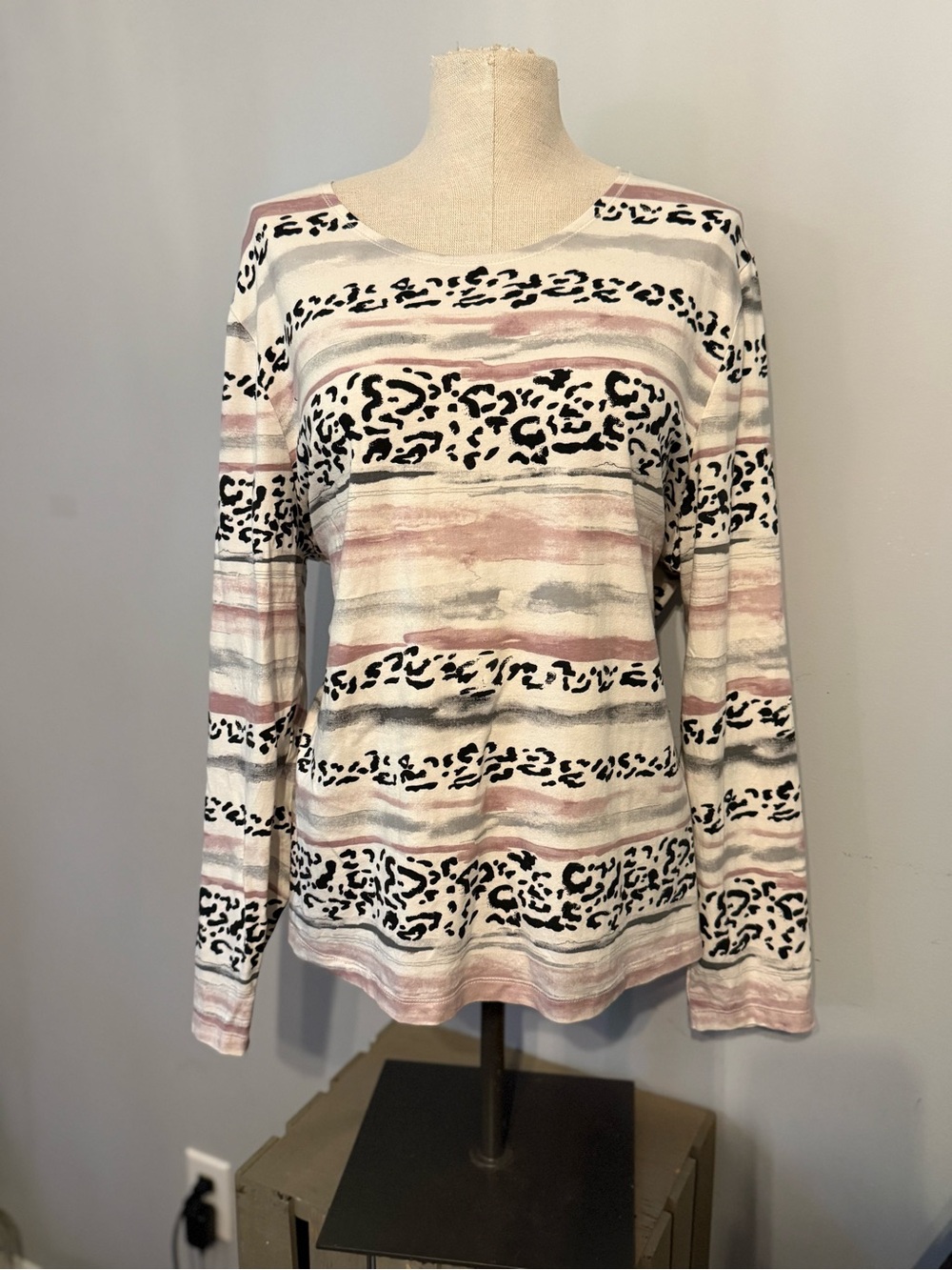 Chico’s Striped and Leopard Print Long Sleeve Top